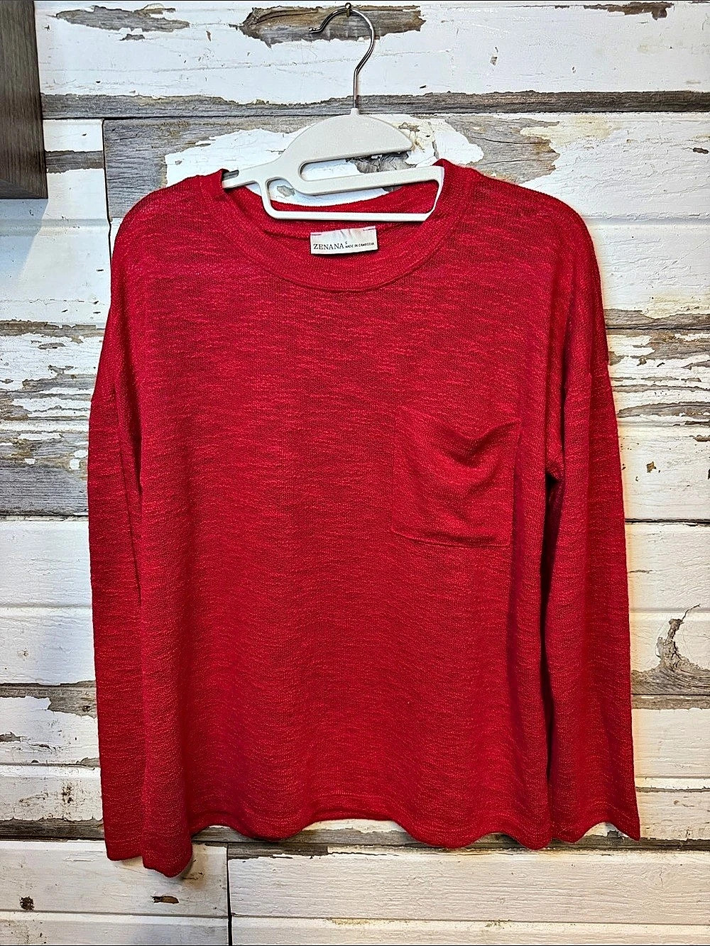 ZENANA Long Sleeve Pocket knit in Red (015